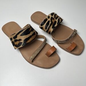 Kurt Geiger London Womens Dawn Leopard Print Leather Slides Sandals EU 38 US 7.5